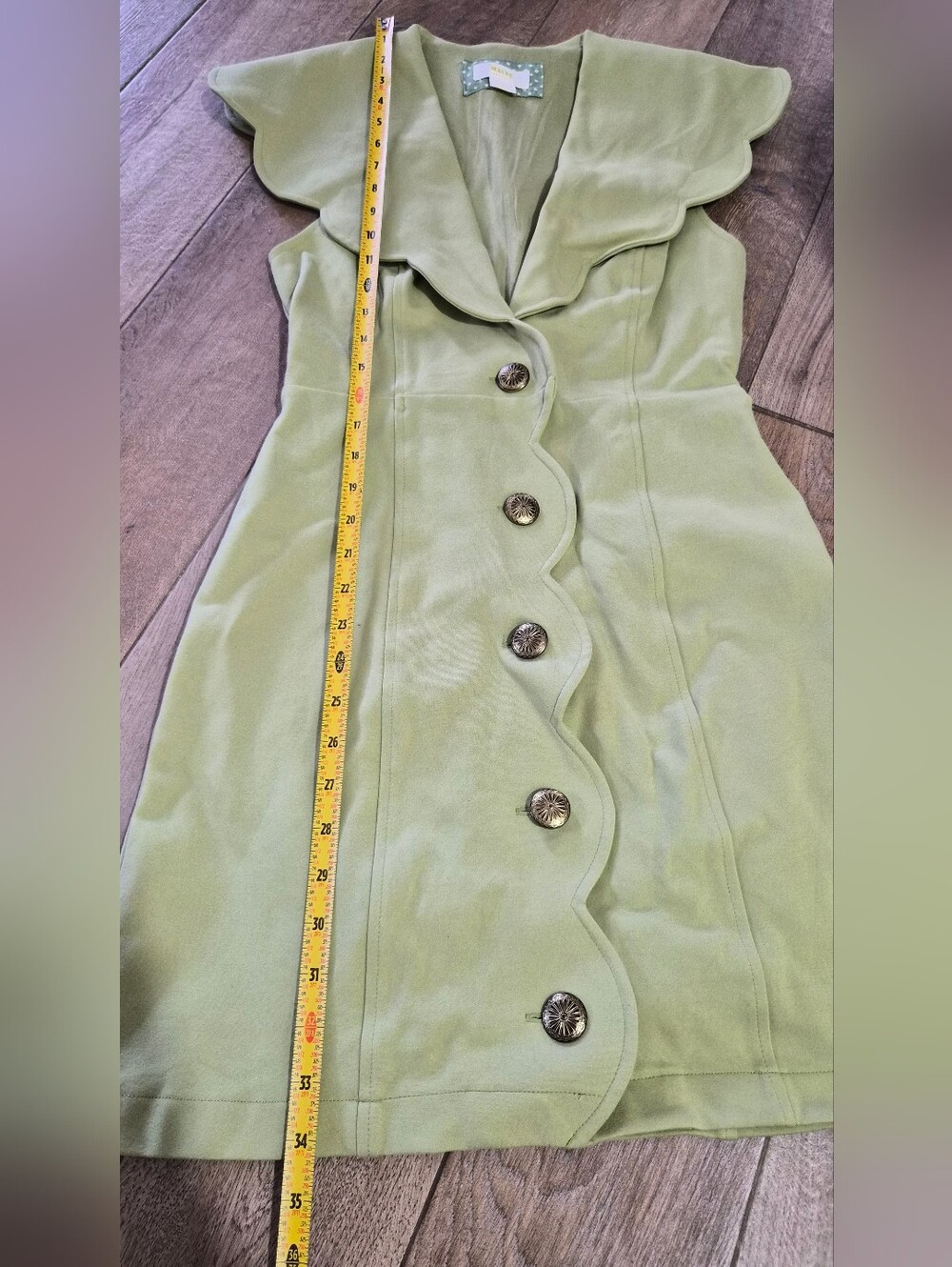 Maeve Anthropologie Scalloped Buttondown Green Mini Dress Size XS - Picture 13 of 14